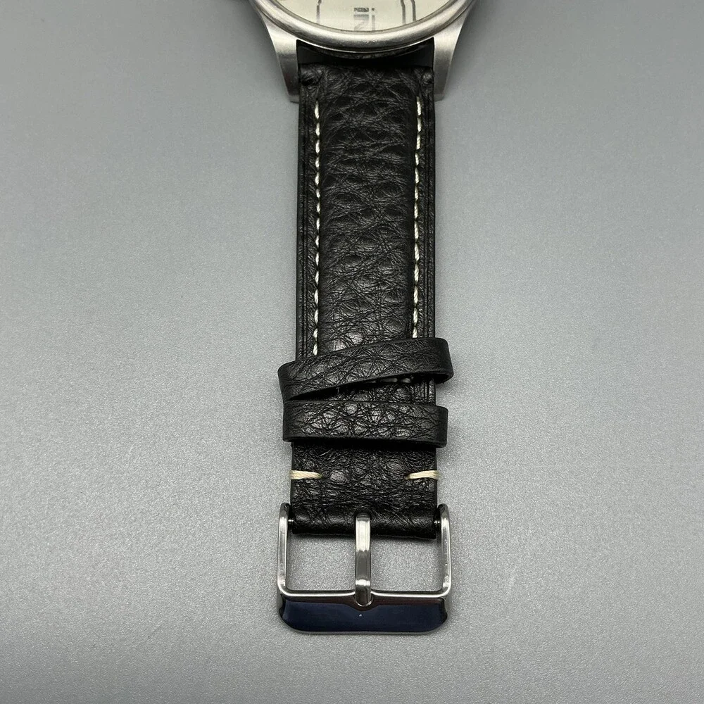 Fossil Mens Watch 42mm Silver Tone Black Leather Small Seconds New Battery